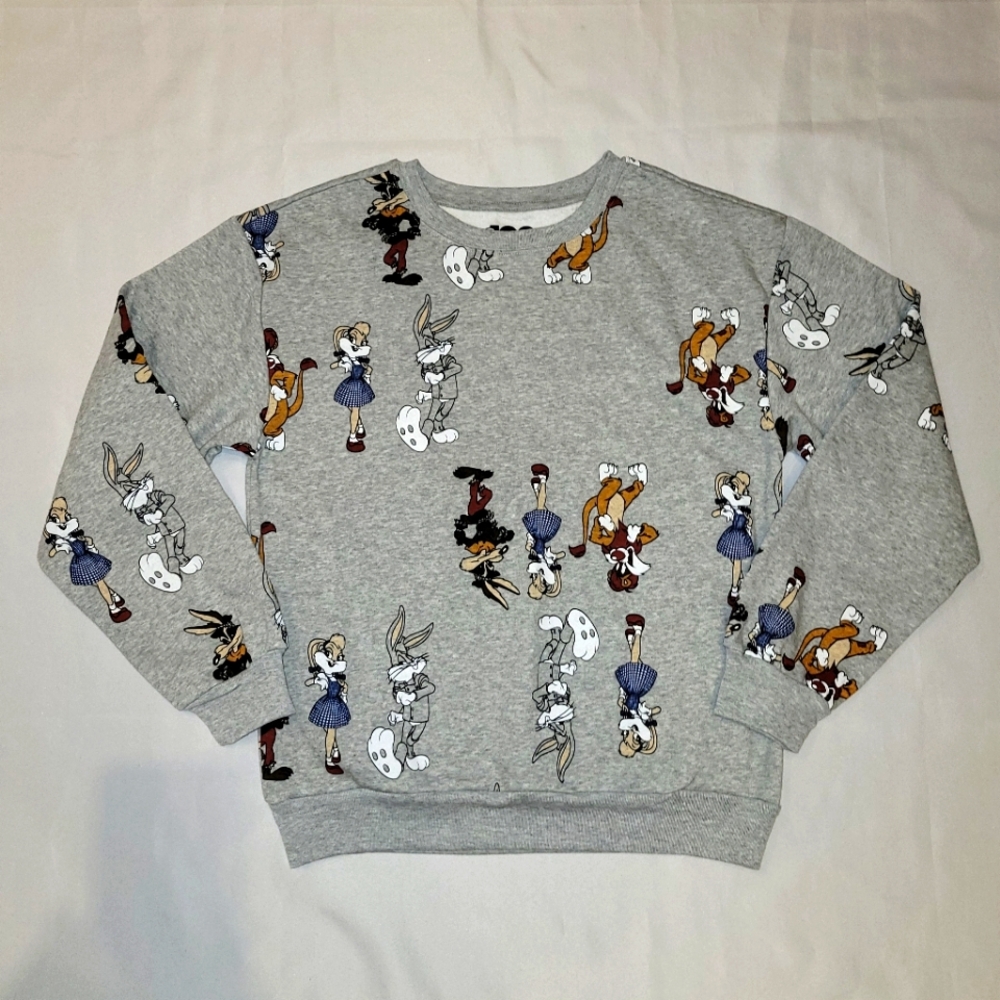 WB Sweatshirt Juniors Small Looney Tunes 100 Year Sweater Gray With Characters